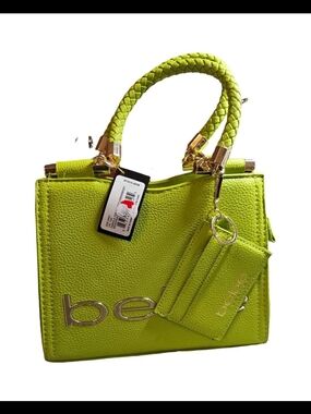 bebe Lime Green Mini Tote with Braided Handles